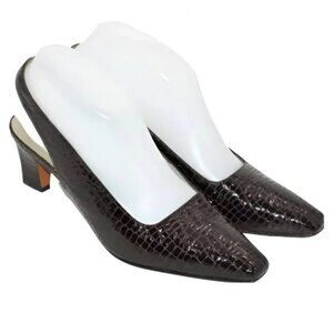 Vintage Delman Brown Crocodile Alligator Patent Leather Slingbacks Pumps Heels 7